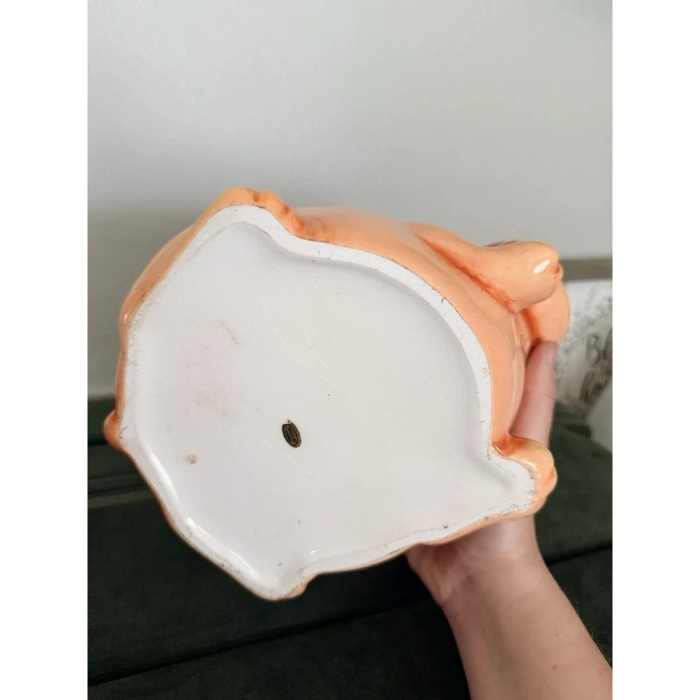 Orange Tabby Cat Planter Ceramic Fat Chunky Kitty Cat
